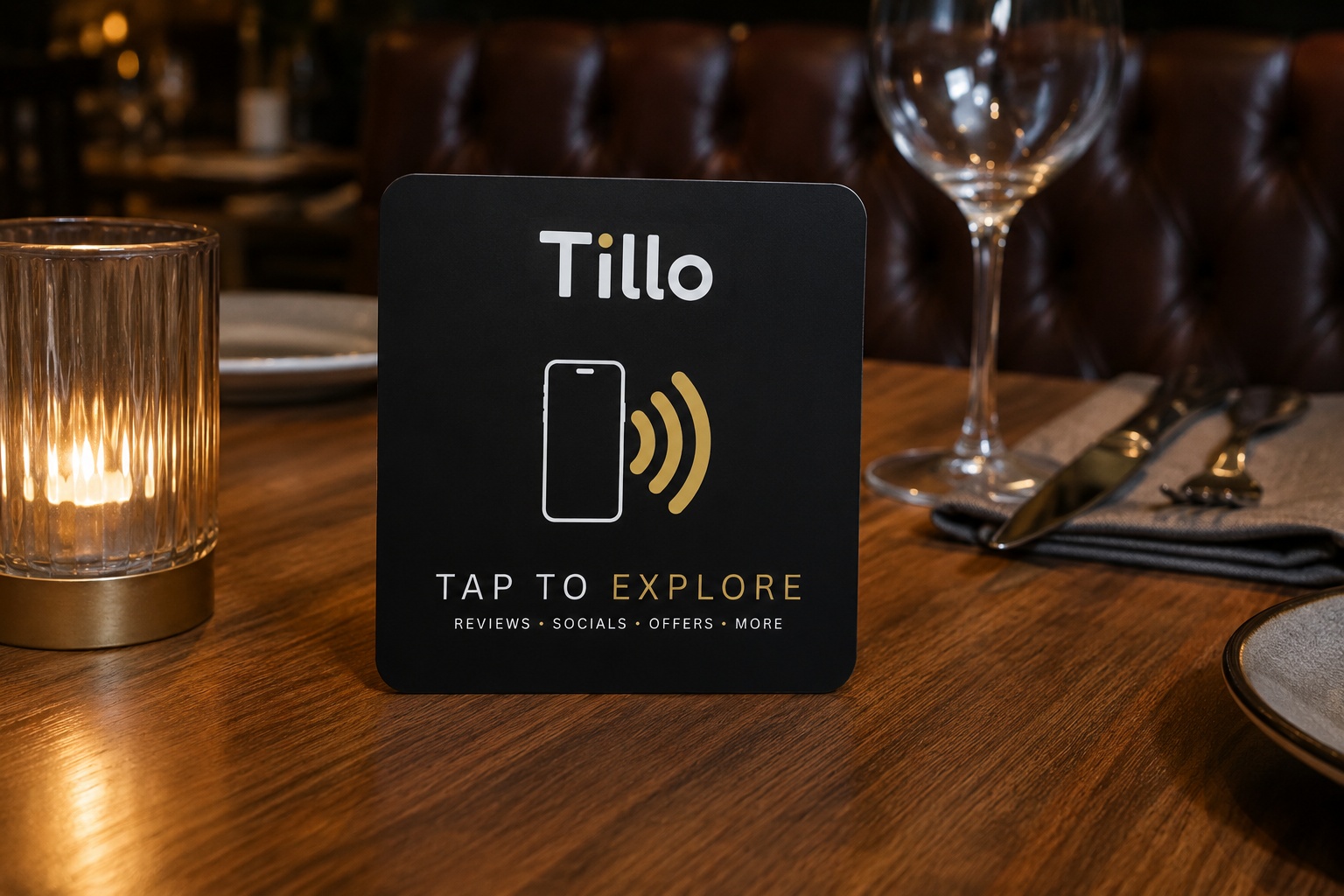 Tillo NFC card on a restaurant table
